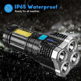 4 in 1 LED Torch Lights Rechargeable Emergency Torch Light 3W USB Charge Flashlight - High Power Long Distance Beam Range 4 Modes Torch for Outdoor, Indoor, Hiking, Walking