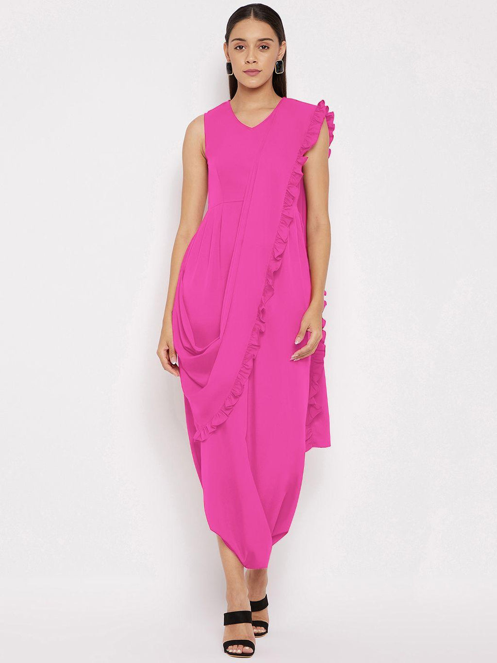 Uptownie Women's Crepe Solid Dhoti Jumpsuit with Dupatta